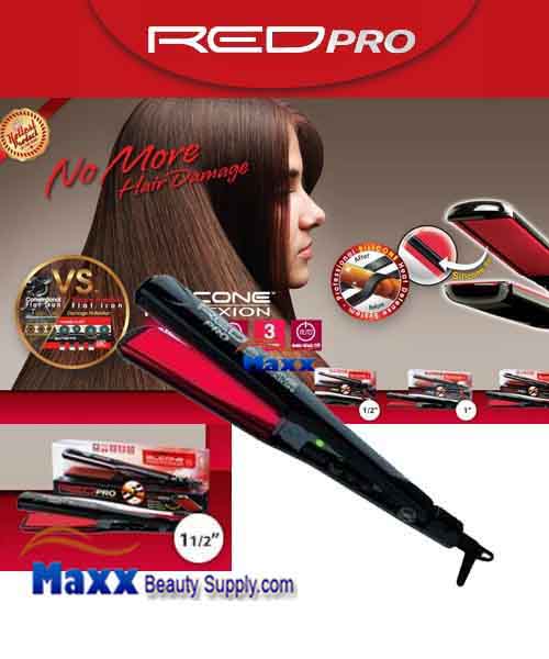 Red Pro by Kiss #FIPS15 Silicone Protexion Hair Straightening Flat Iron - 1 1/2"